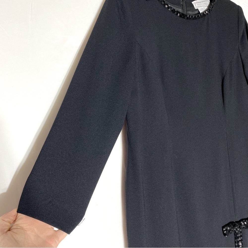 Vintage Simon Chang Black Long Sleeve Midi Dress With Slit And beaded Trim 8 - Picture 10 of 16